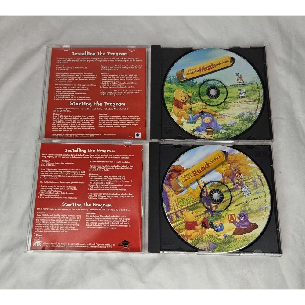 Vtg Disney Ready For Math & Reading w/ Winnie The Pooh CD-ROM 1997 Kids PC Games